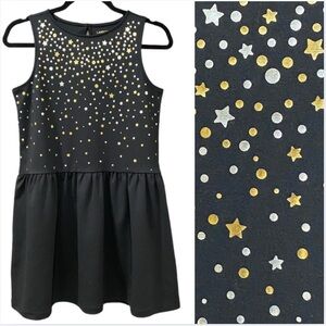 Land's End Girls Black Printed Fit & Flare Dress Size M(10+ - 12+) Stars Holiday
